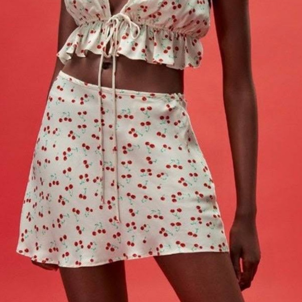 Zara Cherry Print Satin Mini Skirt